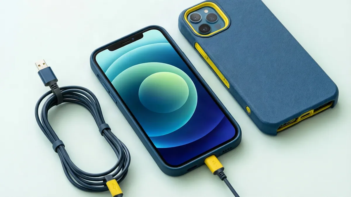 Móvil asequible junto a un cable de carga
